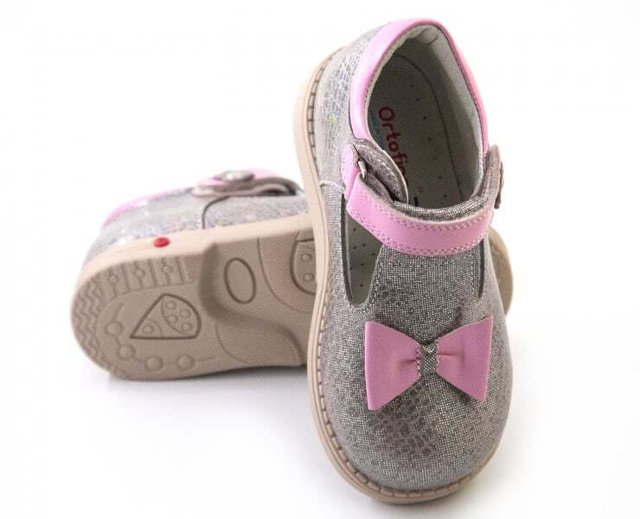 Сіро-рожеві ортопедичні туфлі для дівчинки Ortofina 205-185 - Для профілактики і лікування плоскостопості, Сірий колір