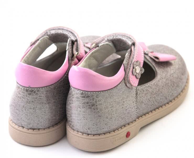 Сіро-рожеві ортопедичні туфлі для дівчинки Ortofina 205-185 - Для профілактики і лікування плоскостопості, Сірий колір