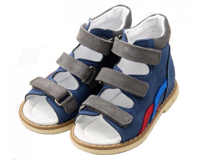 Шкіряні ортопедичні сандалі для хлопчиків Ortofina 229-01 - Для профілактики і лікування плоскостопості, Синій колір