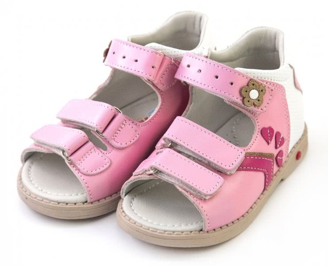 Рожеві ортопедичні сандалі на липучках для дівчинки Ortofina 265-02 - Для профілактики і лікування плоскостопості, Рожевий колір