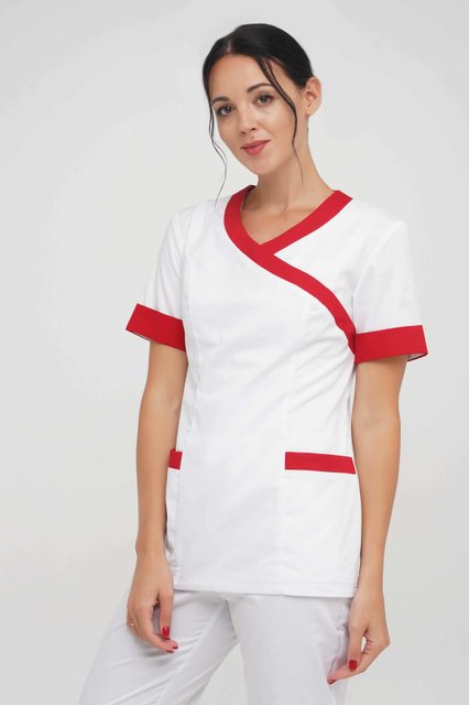 Костюм жіночий медичний 206 (Білий-червоний), Білий, 42