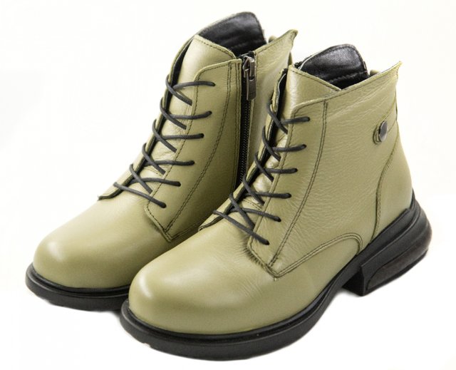 Жіночі зелені ортопедичні високі черевики на шнурівках Sabine 22523