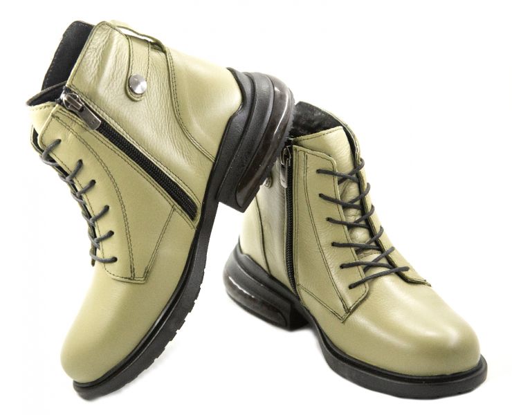 Жіночі зелені ортопедичні високі черевики на шнурівках та блискавці Sabine 22523