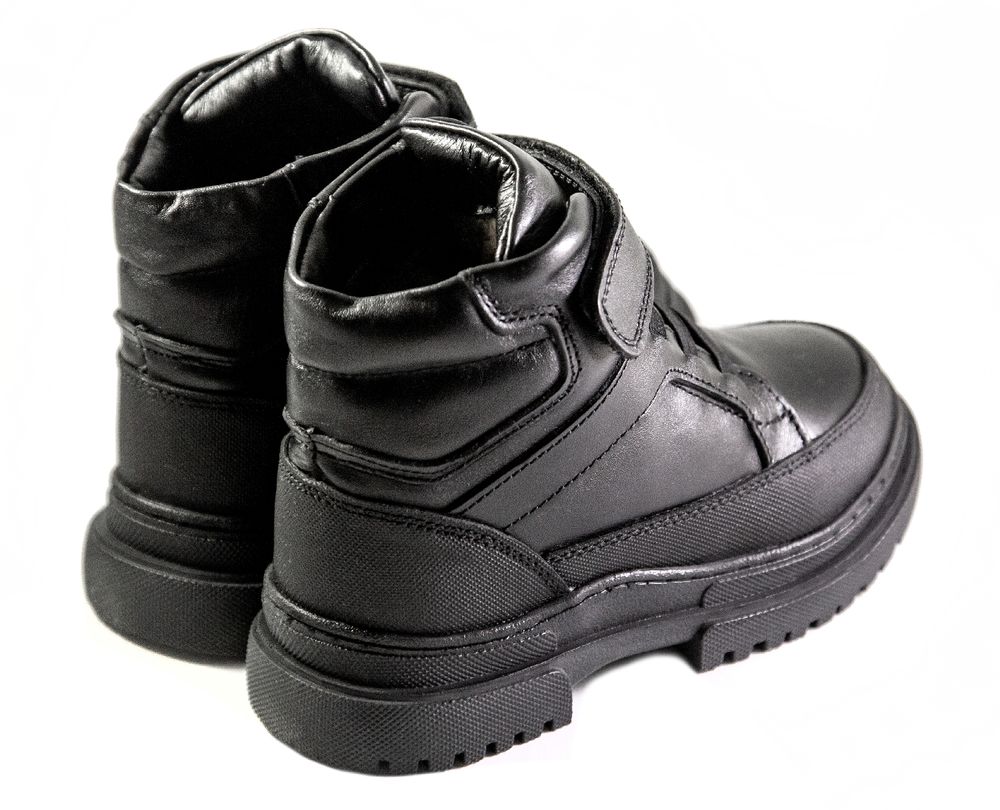 Зимові ортопедичні черевики для дітей чорного кольору з натуральної шкіри Ortofina 02-03 - Для профілактики і лікування плоскостопості, Чорний колір