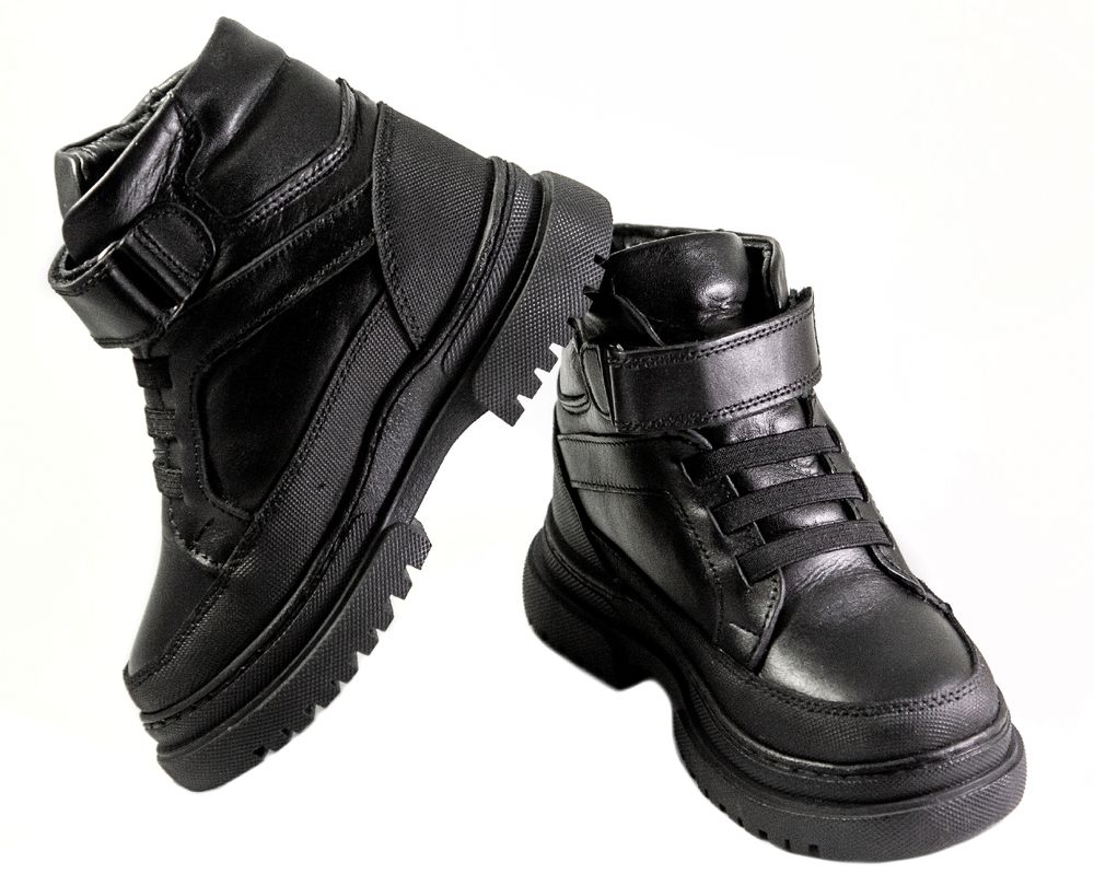 Зимові ортопедичні черевики для дітей чорного кольору з натуральної шкіри Ortofina 02-03 - Для профілактики і лікування плоскостопості, Чорний колір