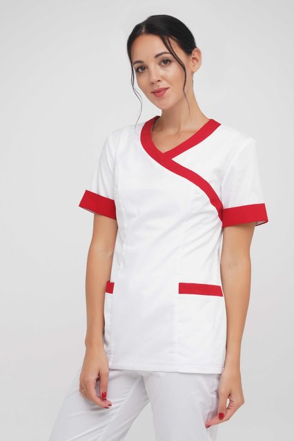 Куртка жіноча медична 206 (Білий-червоний), Білий, 42