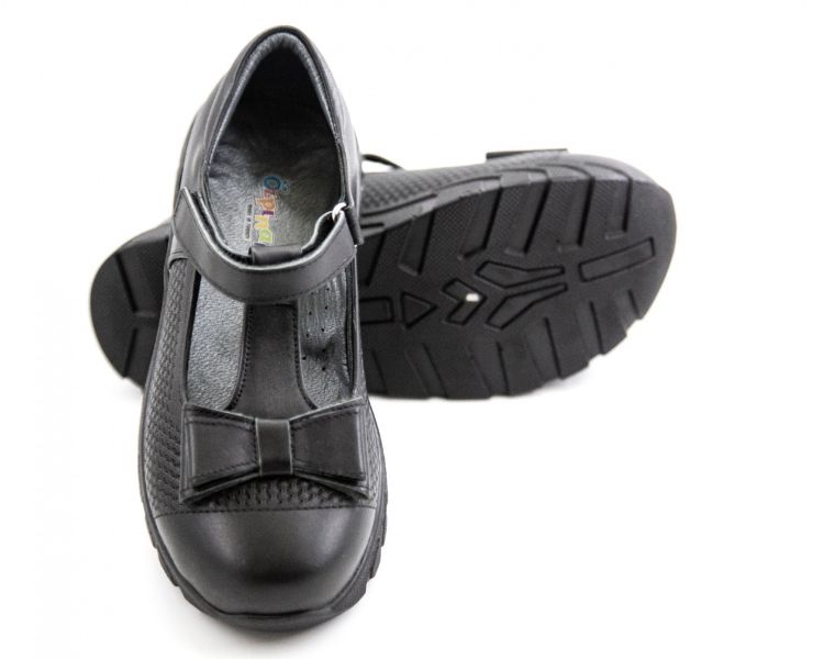Чорні ортопедичні туфлі з бантиком 517-02