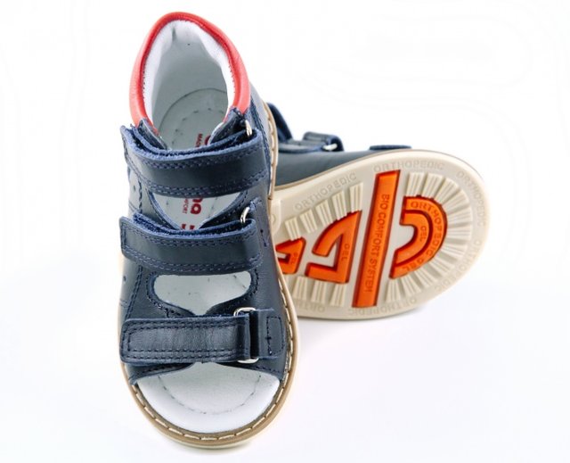 Шкіряні ортопедичні сандалі з високим задником для хлопчика Ortofina 135-02 - Для профілактики і лікування плоскостопості, Темно-синій колір