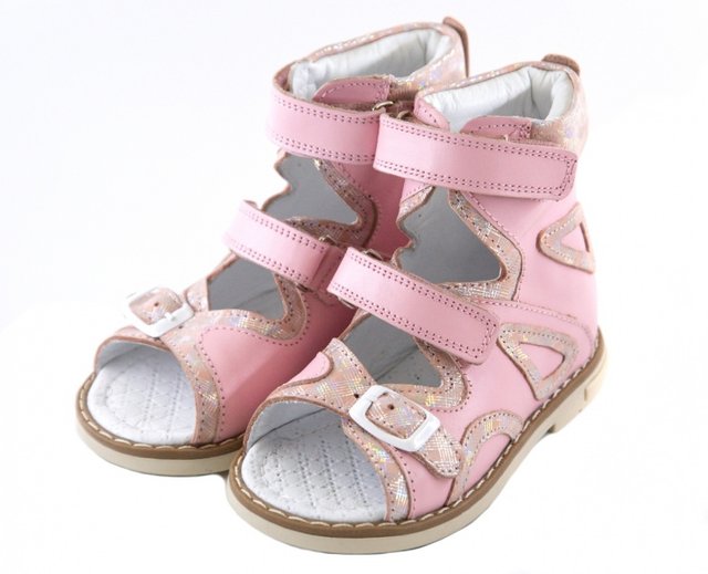 Високі шкіряні ортопедичні сандалі для дівчаток Ortofina 231-02 - Для профілактики і лікування плоскостопості, Рожевий колір