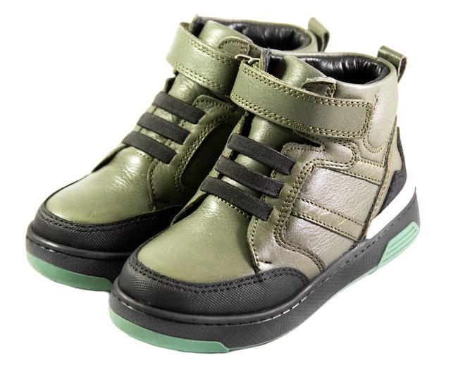 Зелені ортопедичні черевики для дітей з чорними вставками Ortofina 08-04 - Для профілактики і лікування плоскостопості, Зелений колір