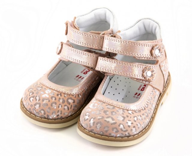 Рожеві леопардові ортопедичні туфлі для дівчинки Ortofina 120-03 - , Бежевий колір