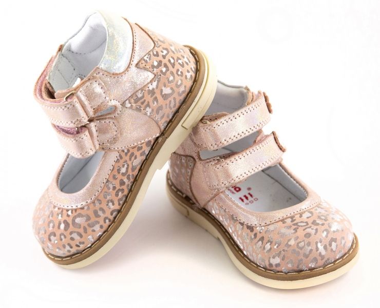 Рожеві леопардові ортопедичні туфлі для дівчинки Ortofina 120-03 - , Бежевий колір