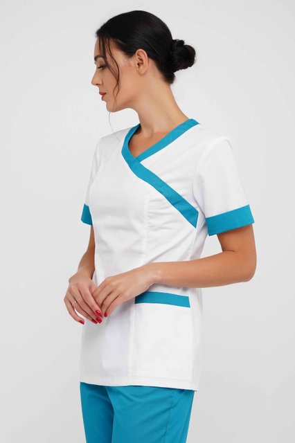 Куртка жіноча медична 206 (Білий-бірюза) , Білий, 42