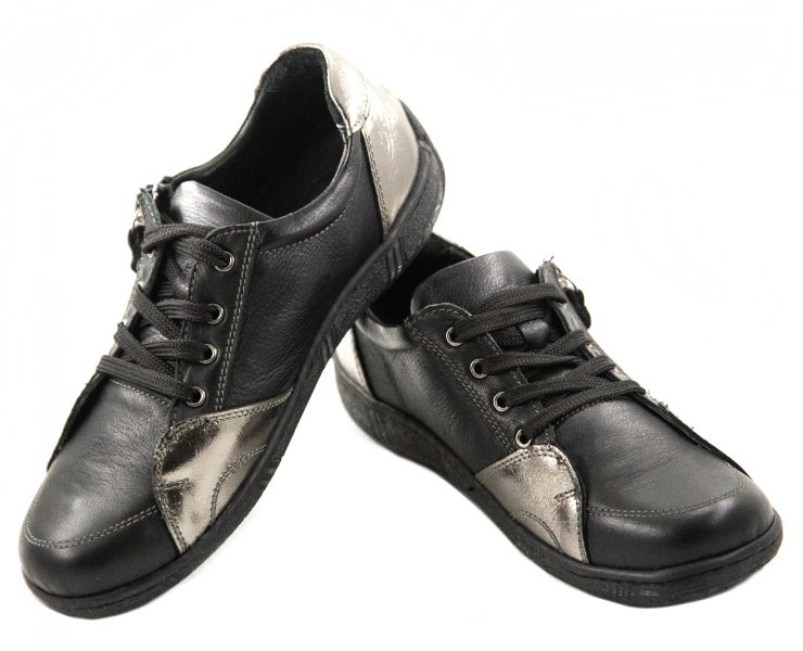 Чорні ортопедичні туфлі на замку та шнурівці для жінки Canilh 7896
