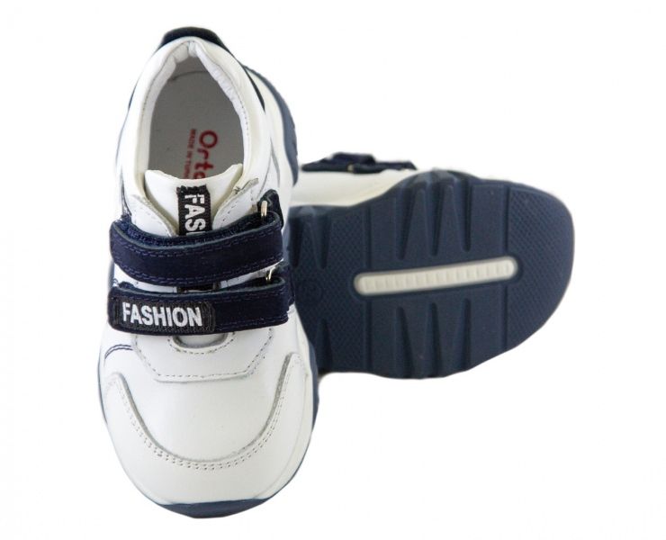 Кросівки  дитячі на липучках білі з синіми вставками Ortofina 208-05