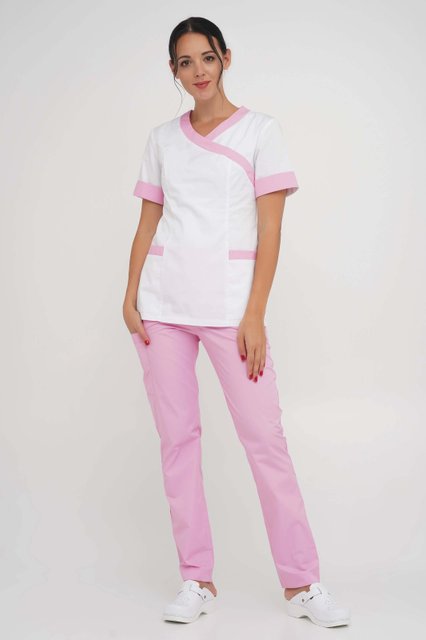 Костюм жіночий медичний 206 (Білий-рожевий), Білий, 42