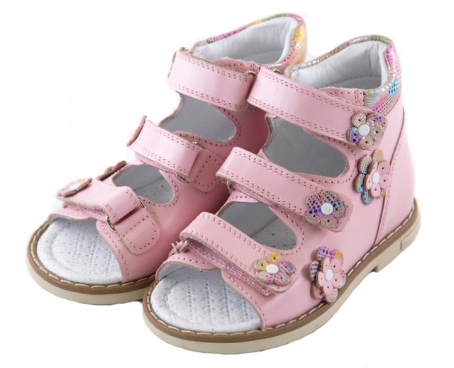 Шкіряні рожеві ортопедичні сандалі для дівчинки Ortofina 231-08 - Для профілактики і лікування плоскостопості, Рожевий колір