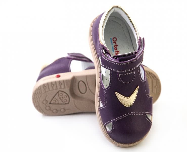 Закриті дитячі ортопедичні сандалі на липучках Ortofina 230-04 - Для профілактики і лікування плоскостопості, Фіолетовий колір