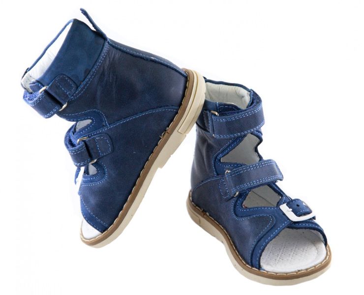 Високі шкіряні ортопедичні сандалі для хлопчика Ortofina 230-01 - Для профілактики і лікування плоскостопості, Синій колір