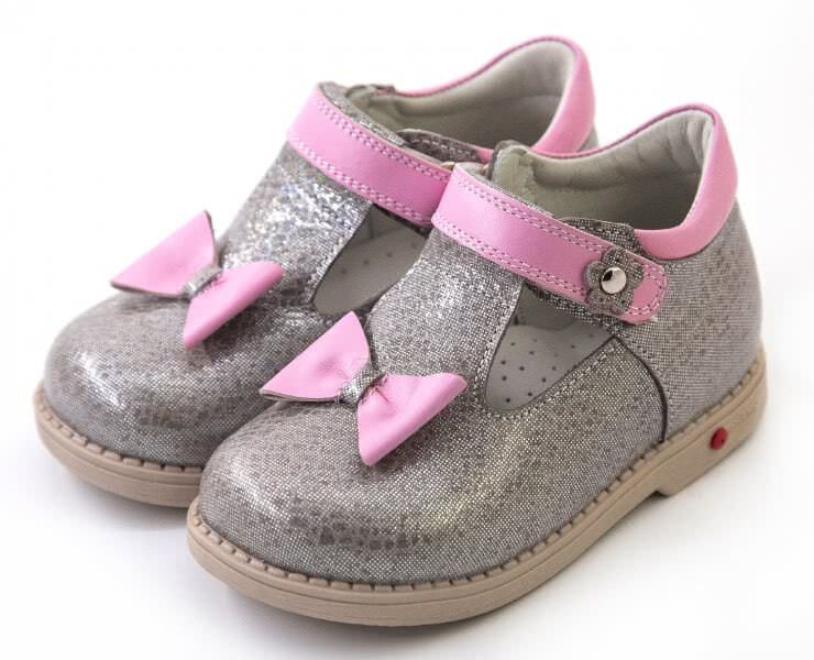 Сіро-рожеві ортопедичні туфлі для дівчинки Ortofina 205-185