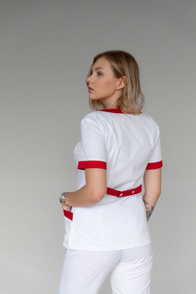 Куртка жіноча медична 201 (Білий-червоний), Білий, 42